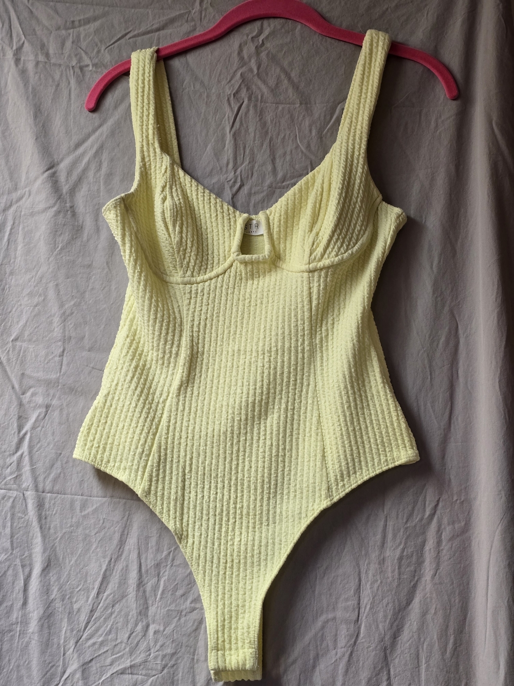 ASTR the Label Pale Yellow Ribbed Bodysuit